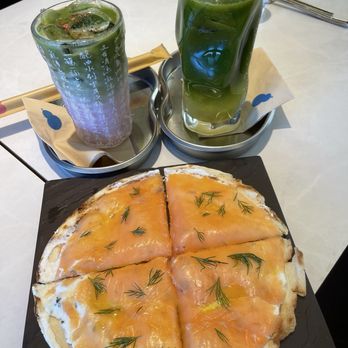 Little Uluh - Strawberry matcha, yuzu matcha & smoked salmon pizza Little - Coffee & Tea Near Me - Queens, New York