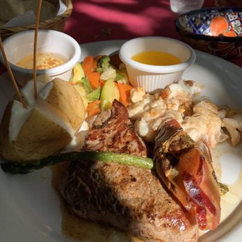 Casa Mission - Surf and turf, steak and lobster, delicious veggies and baked potatoe!! Yumm - Seafood Near Me - Cozumel, ROO Casa Mission - Surf and turf, steak and lobster, delicious veggies and baked potatoe!! Yumm - Seafood Near Me - Cozumel, ROO