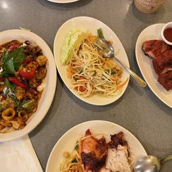 Lucky Thai Elephant - Ho Mok Talay, papaya salad and grilled chicken