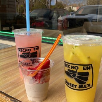 Sweet Mex - Agua Fresca flavors in picture: left - guava, right - pineapple  Ice cream flavors: top - dragon fruit, bottom - Ferraro Roche - Ice Cream & Frozen Yogurt Near Me - Union City, California
