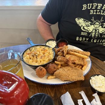 Katie's Seafood House - Fried fish & Shrimp, French fries, crab Mac-n-cheese, Coleslaw and hush puppies - Seafood Near Me - Galveston, Texas Katie's Seafood House - Fried fish & Shrimp, French fries, crab Mac-n-cheese, Coleslaw and hush puppies - Seafood Near Me - Galveston, Texas
