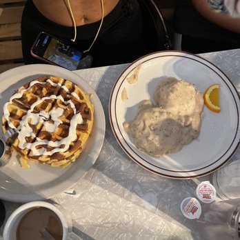 Home Grown - cinnamon waffles w a side of biscuits and gravy - Diners Near Me - Atlanta, Georgia Home Grown - cinnamon waffles w a side of biscuits and gravy - Diners Near Me - Atlanta, Georgia