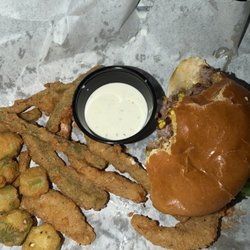 Kelley's Bar & Grill - Bacon Cheeseburger, texas toothpicks and okra..