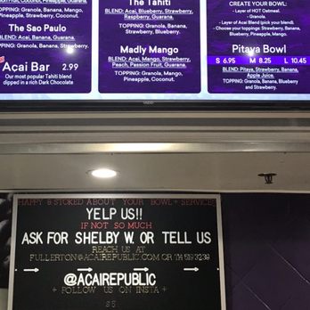 Acai Republic - Menu closeup part 1. - Acai Bowls Near Me - Fullerton, California