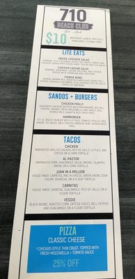 Menu photo 2 710 Beach Club San Diego, CA