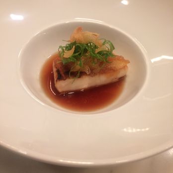 Uchi Dallas - Walu walu, Escolar with soy based tangy sauce topped with candied citrus, yuzu, and wakame - Japanese Near Me - Dallas, Texas Uchi Dallas - Walu walu, Escolar with soy based tangy sauce topped with candied citrus, yuzu, and wakame - Japanese Near Me - Dallas, Texas