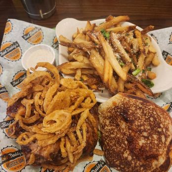Bad Daddy's Burger Bar - Smokehouse burger and parmigiano truffle fries. - Burgers Near Me - Murfreesboro, Tennessee Bad Daddy's Burger Bar - Smokehouse burger and parmigiano truffle fries. - Burgers Near Me - Murfreesboro, Tennessee