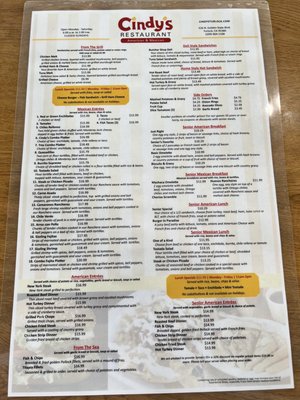 Menu photo 5 Cindy's Restaurant Turlock, CA