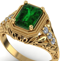 The Empress! Emerald and Diamonds set in 14k yellow Gold. (available in other Gems)