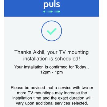 Puls - Confirmation email with no show service! - TV Mounting Near Me