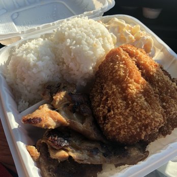 Hawaiian BBQ Express - My BBQ Chicken & Fish plate (already ate the Lumpia) - Hawaiian Near Me - Vacaville, California