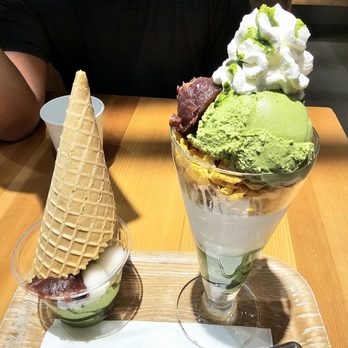 Nana’s Green Tea - Matcha soft serve w/ Mochi and Red Bean, and Matcha Warabimochi Parfait - Japanese Near Me - Seattle, Washington