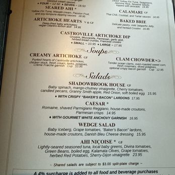 Shadowbrook - Appetizer, Soups, & Salads Menu - American Near Me - Capitola, California Shadowbrook - Appetizer, Soups, & Salads Menu - American Near Me - Capitola, California