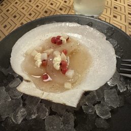 Scallop crudo from tasting menu.