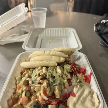 Micheline's Pita House La Jolla - Rice bowl with chicken shawarma w/ all toppings added, regular hummus, & chipotle aioli/green goddess sauces - Mediterranean Near Me - La Jolla, California Micheline's Pita House La Jolla - Rice bowl with chicken shawarma w/ all toppings added, regular hummus, & chipotle aioli/green goddess sauces - Mediterranean Near Me - La Jolla, California