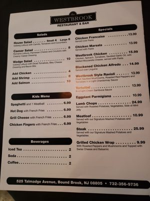 Menu photo 2 The Westbrook Restaurant & Bar Bound Brook, NJ Menu photo 2 The Westbrook Restaurant & Bar Bound Brook, NJ