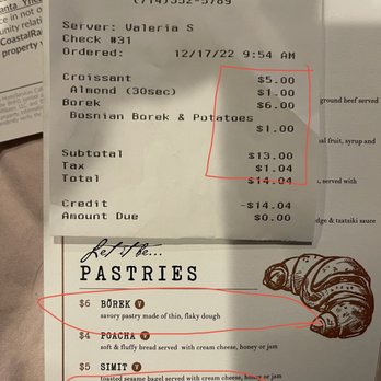 Utopia Caffe - Compare charges with menu costs. They add $1.00/item. This is before tipping or tax. - Breakfast & Brunch Near Me - Tustin, California Utopia Caffe - Compare charges with menu costs. They add $1.00/item. This is before tipping or tax. - Breakfast & Brunch Near Me - Tustin, California