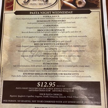 Gino's Pasta & Pizza - Pasta night Menu - Pizza Near Me - Baldwin, New York Gino's Pasta & Pizza - Pasta night Menu - Pizza Near Me - Baldwin, New York