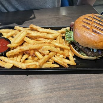 Twenty Two Taphouse - Big bacon burger with fries - Salad Near Me - Sechelt, British Columbia