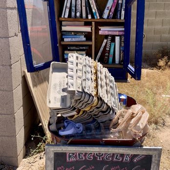 Blue Rooster Produce - Exterior little free library and recycling egg cartons - Farmers Market Near Me - Peoria, Arizona