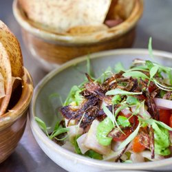 Sydney Cove Oyster Bar - Kingfish ceviche, avocado, tomato, taro chips