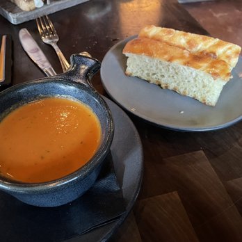 Postino Annex - Tomato bisque with focaccia bread. - Wine Bars Near Me - Tempe, Arizona Postino Annex - Tomato bisque with focaccia bread. - Wine Bars Near Me - Tempe, Arizona