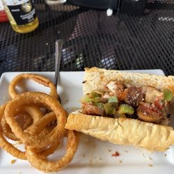The Pie-Zan's Pizzeria - Godfather sandwich with onion rings!!