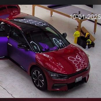 Dazzle's Wraps - My red KIA EV6 getting a matte purple wrap. - Auto Detailing Near Me - Rancho Cordova, California Dazzle's Wraps - My red KIA EV6 getting a matte purple wrap. - Auto Detailing Near Me - Rancho Cordova, California