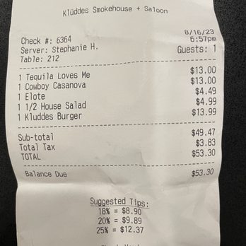 Klüddes Smokehouse + Saloon - Receipt - American Near Me - Yucaipa, California