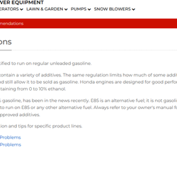 Honda 10% Ethanol Safe Fuel