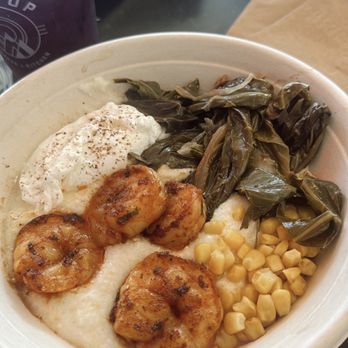 Hilltop Coffee + Kitchen - Grits with shrimp, greens, egg, and corn. Took a while for it to be ready and underwhelming. - Coffee & Tea Near Me - Los Angeles, California Hilltop Coffee + Kitchen - Grits with shrimp, greens, egg, and corn. Took a while for it to be ready and underwhelming. - Coffee & Tea Near Me - Los Angeles, California