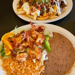 Locha's Mexican Restaurant - Camarones al Mojo de Ajo (?) and Asada Fries lol
