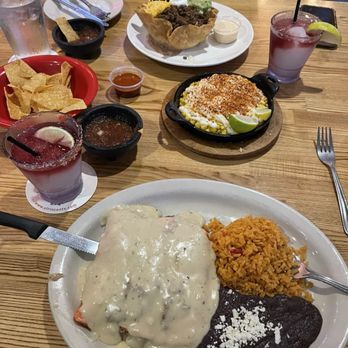 El Rincon Mexican Kitchen & Tequila Bar - Addison Circle - Brisket enchiladas, Mexican corn. - Mexican Near Me - Addison, Texas