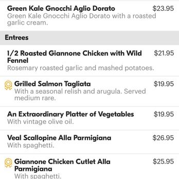 Supper - Menu from seamless. Notice gnocchi are $23.95 - Italian Near Me - New York, New York