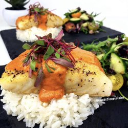 Ambitious Cuisine - Halibut with Thai Curry Cream Sauce