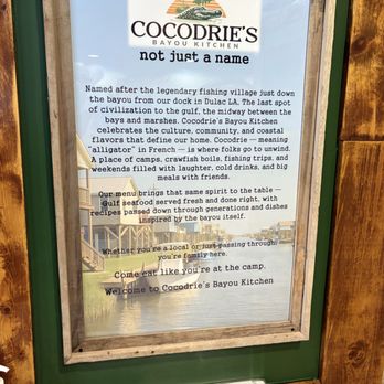 Cocodrie’s Bayou Kitchen - "About Us" poster - Cajun/Creole Near Me - North Richland Hills, Texas Cocodrie’s Bayou Kitchen - "About Us" poster - Cajun/Creole Near Me - North Richland Hills, Texas