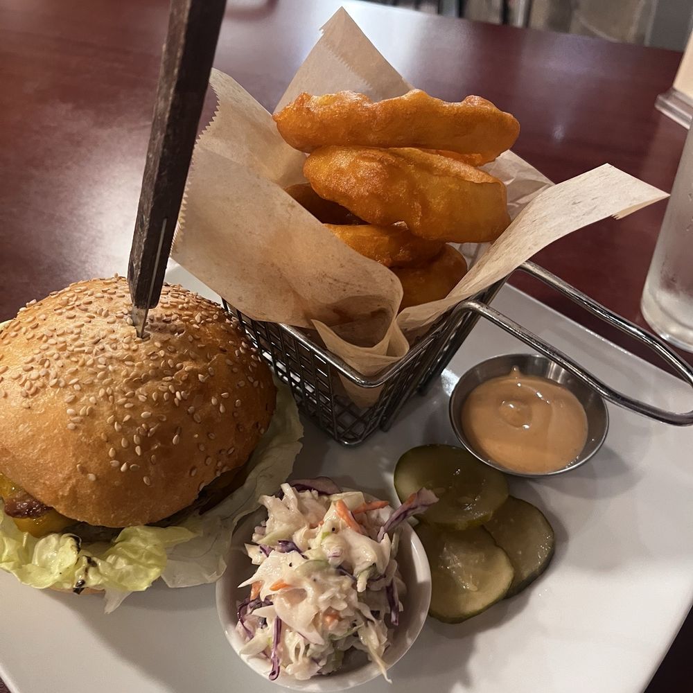 The Bureau 510 - Onion rings burger and slaw - Burgers Near Me - Alameda, California The Bureau 510 - Onion rings burger and slaw - Burgers Near Me - Alameda, California