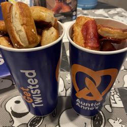 Auntie Anne's - Original pretzel nuggets (left) and Pepperoni pretzel nuggets (right)