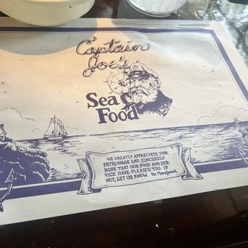 Captain Joe's Seafood - Cute paper placemat at our table - Seafood Near Me - Midway, Georgia Captain Joe's Seafood - Cute paper placemat at our table - Seafood Near Me - Midway, Georgia
