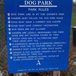 Adrian Dog Park - The rules so your dog doesn't act the fool