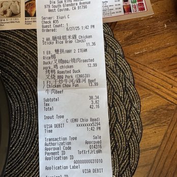 Dim Sum King Master - It says right on the receipt... Chasiiu pork and duck - Dim Sum Near Me - West Covina, California