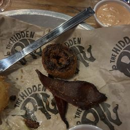 Burnt bacon and onion ring Burnt bacon and onion ring
