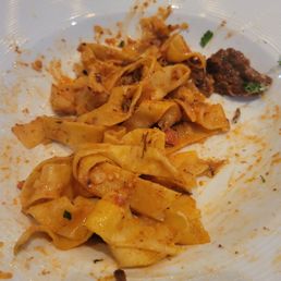 Short rib ragu pasta. But again where is the sauce? Dry noodles with a hint of color. Short rib ragu pasta. But again where is the sauce? Dry noodles with a hint of color.