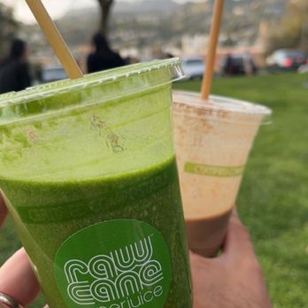 Raw Cane Super Juice Bar - Enjoying our smoothies   Grass Monkey Smoothie Cap U Greeno Smoothie - Juice Bars & Smoothies Near Me - Los Angeles, California