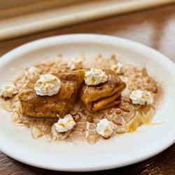 Armando's Mexican Restaurant - Apple Caramel Chimichanga: Flour tortilla filled with apple filling rolled then fried. Covered in cinnamon, honey, and caramel syrup.