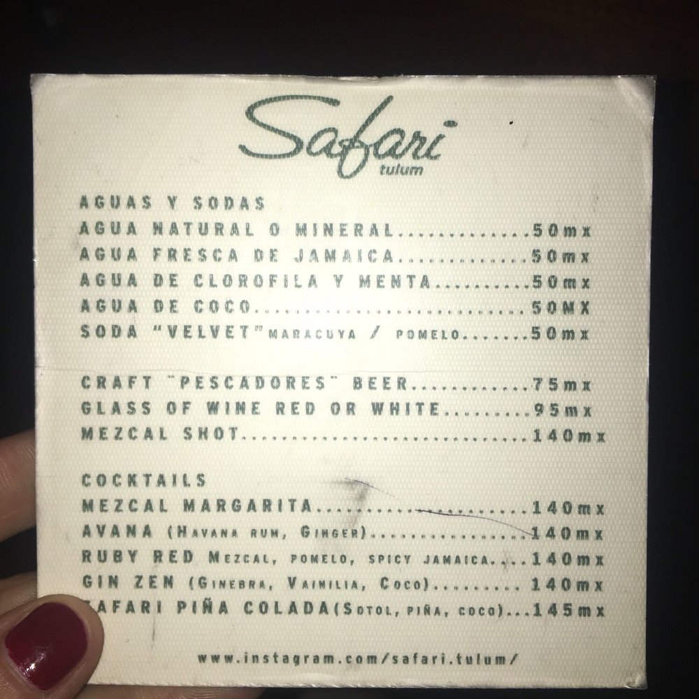 Safari - Drinks menu - Mexican Near Me - Tulum, ROO Safari - Drinks menu - Mexican Near Me - Tulum, ROO