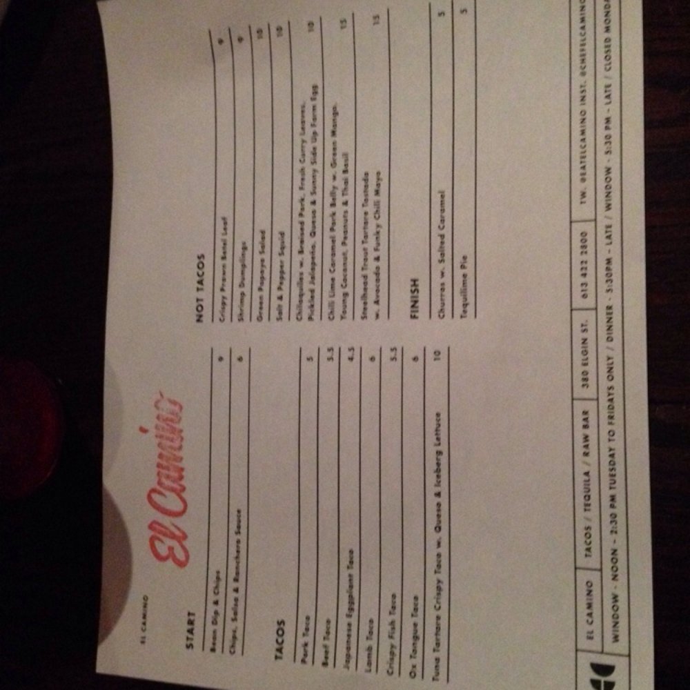 El Camino - The menu - Mexican Near Me - Ottawa, Ontario