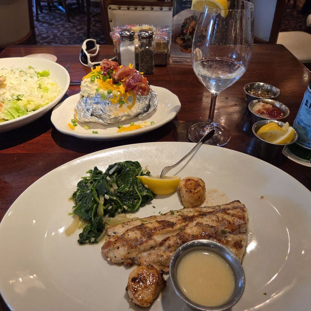 Pappadeaux Seafood Kitchen - Cesar salad w/grilled chicken, loaded potato, grouper w/wilted spinach, dozen oysters - Seafood Near Me - Austin, Texas Pappadeaux Seafood Kitchen - Cesar salad w/grilled chicken, loaded potato, grouper w/wilted spinach, dozen oysters - Seafood Near Me - Austin, Texas