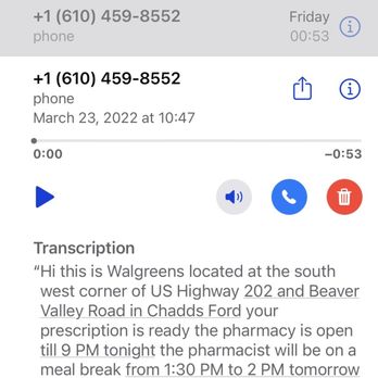 Walgreens - Voicemail with the WRONG hours (1/2) - Cosmetics & Beauty Supply Near Me - Chadds Ford, Pennsylvania