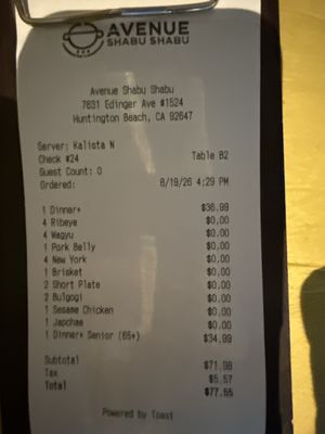 Menu photo 1 Avenue Shabu Huntington Beach, CA